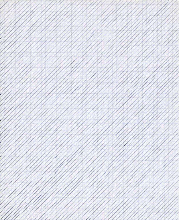 Claude Closky, ‘Untitled (crosswise)’, 1991, blue ballpoint pen on grid paper, 30 x 24 cm.